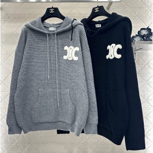 셀린느 트리옹프 로고 울 후드 집업 니트 가디건