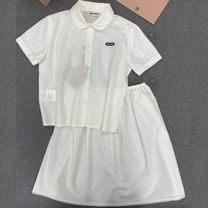 【TJ공장】미우미우 화이트 포플린 셔츠 & 스커트（터보）