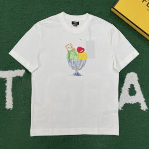 【잔디집】펜디 수채화 아이스크림 프린트 코튼 티셔츠 （레어）