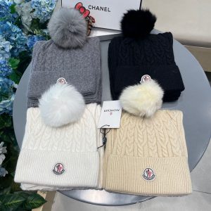 몽클레어 로고패츠 울 비니 + 스카프 머플러 세트