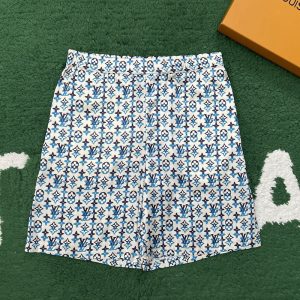 【잔디집】루이비통 퍼플 터콰이즈 모노그램 프린티드 실크 숏 팬츠（레어）