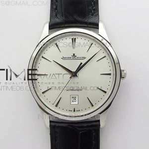 ZF공장 예거르쿨트르 마스터 울트라씬 데이트 1238420 스틸 화이트다이얼 가죽스트랩 Master 1238420 SS ZF 1_1 Best Edition Silver Dial on Black Leather Strap A899_1