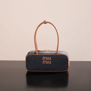 【PURPLE】미우미우 보 데님 탑 핸들 스몰 백 5BB173
