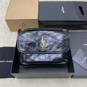 생로랑 니키 미디엄 체인백 빈티지 크링클 블랙 498894
