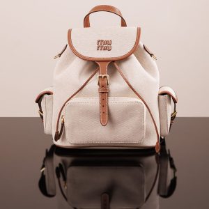 【PURPLE】미우미우 캔버스 가죽 백팩 라지 5BZ042