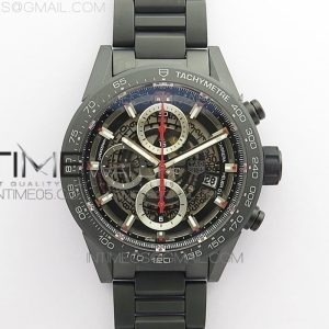 XF공장 칼리버호이어 세라믹 43MM 스켈레톤다이얼 Calibre Heuer 01 Chrono 43mm Ceramic XF 1_1 Best Edition Skeleton Dial (Red Second Hand) on Ceramic Bracelet A1887