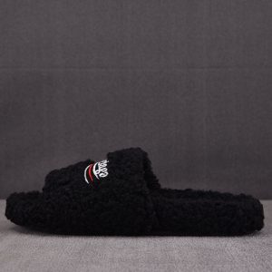 【GD공장】발렌시아가 웨이브로고 퍼리 슬라이드 샌들 블랙